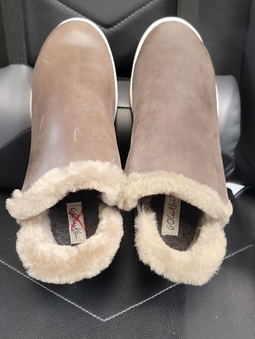 Brown Faux-Fur Lined Slip-On Slippers